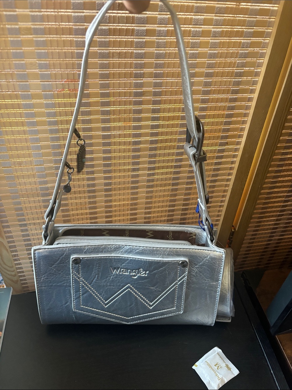 Wrangler Metallic Silver Shoulder Bag with Chrome Finish - Picture 4 of 6
